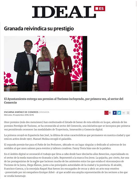 Article online published by Ideal.es, ENCARNA XIMÉNEZ DE CISNEROS, 19th September 2018